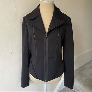 T Tahari Black Ponte Exposed Zipper Moto Piping Macey Jacket NWT Size 8